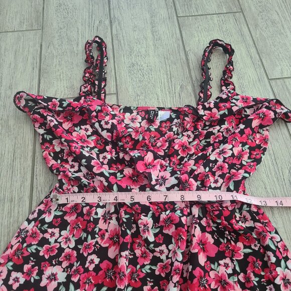 H&M Divided mini floral ruffle dress pink and black size small - Picture 9 of 12